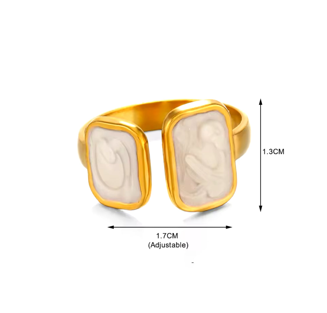 18K Gold-Plated White Enamel Ring