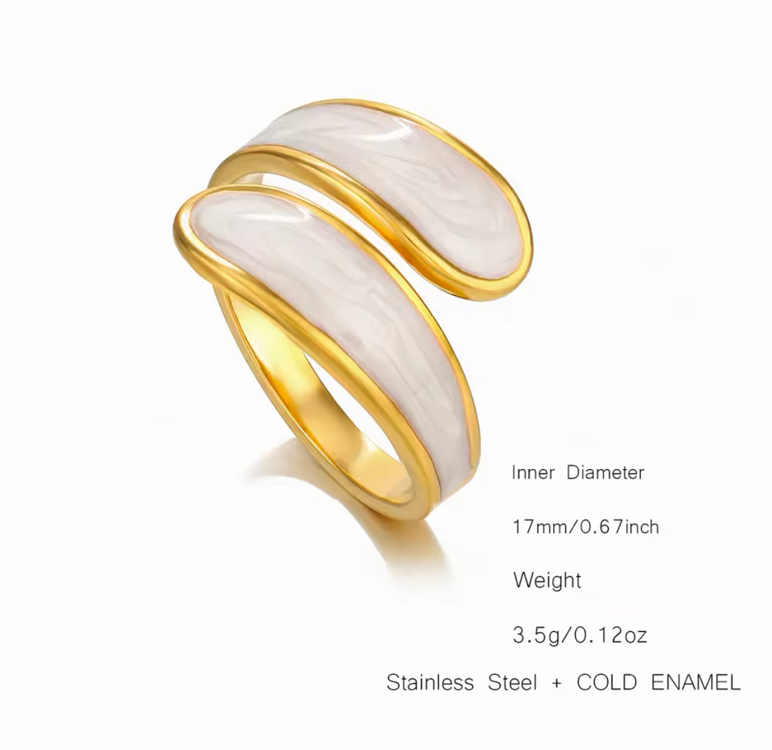 18K Gold-Plated White Enamel Ring