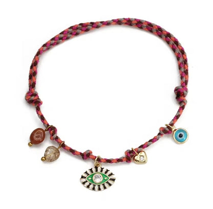 Evil Eye Handmade Colourful Braided Charm Tassel Bracelet