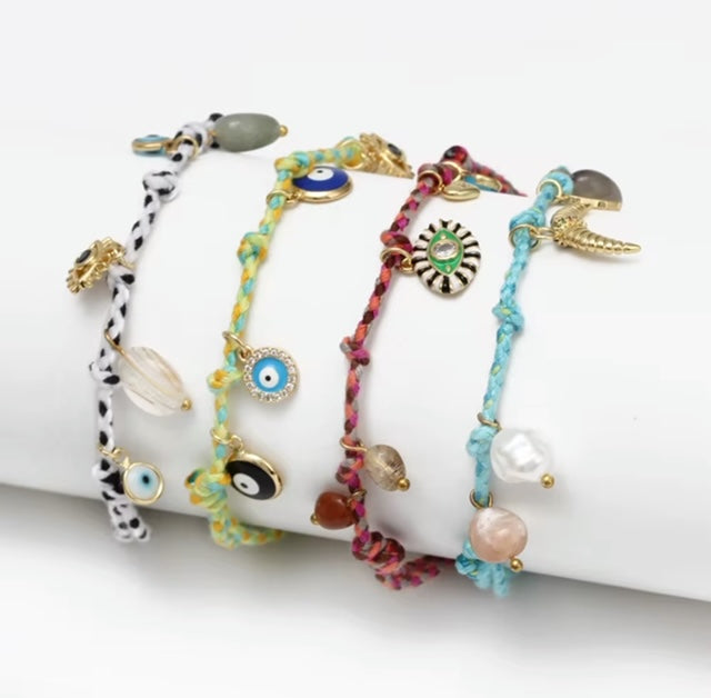 Evil Eye Handmade Colourful Braided Charm Tassel Bracelet