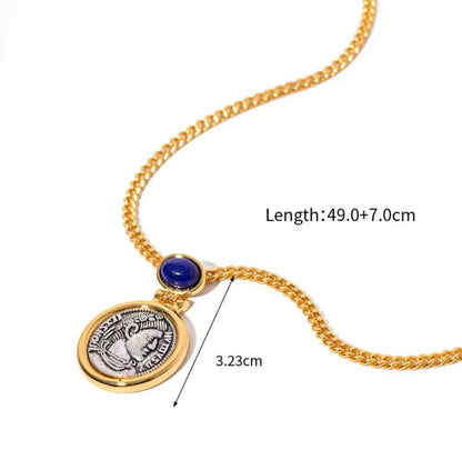 Vintage Lapis Lazuli Greek Coin Pendant and Gold Necklace