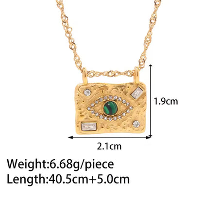 18K Gold-Plated Rectangular Evil Eye Pendant Necklace