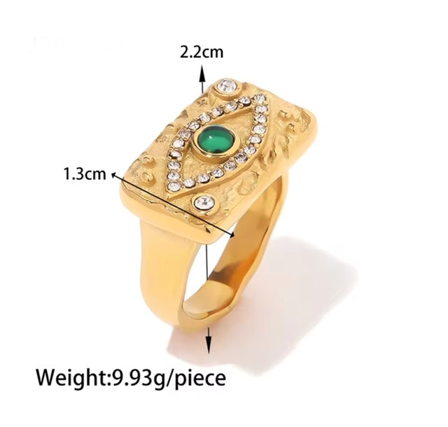 18K Gold-Plated Rectangular Design Evil Eye Cocktail Ring