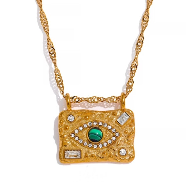 18K Gold-Plated Rectangular Evil Eye Pendant Necklace