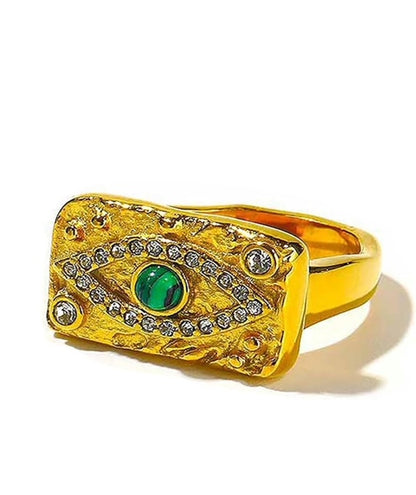 18K Gold-Plated Rectangular Design Evil Eye Cocktail Ring