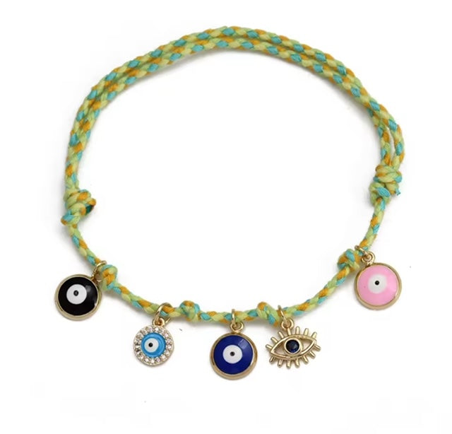 Evil Eye Handmade Colourful Braided Charm Tassel Bracelet