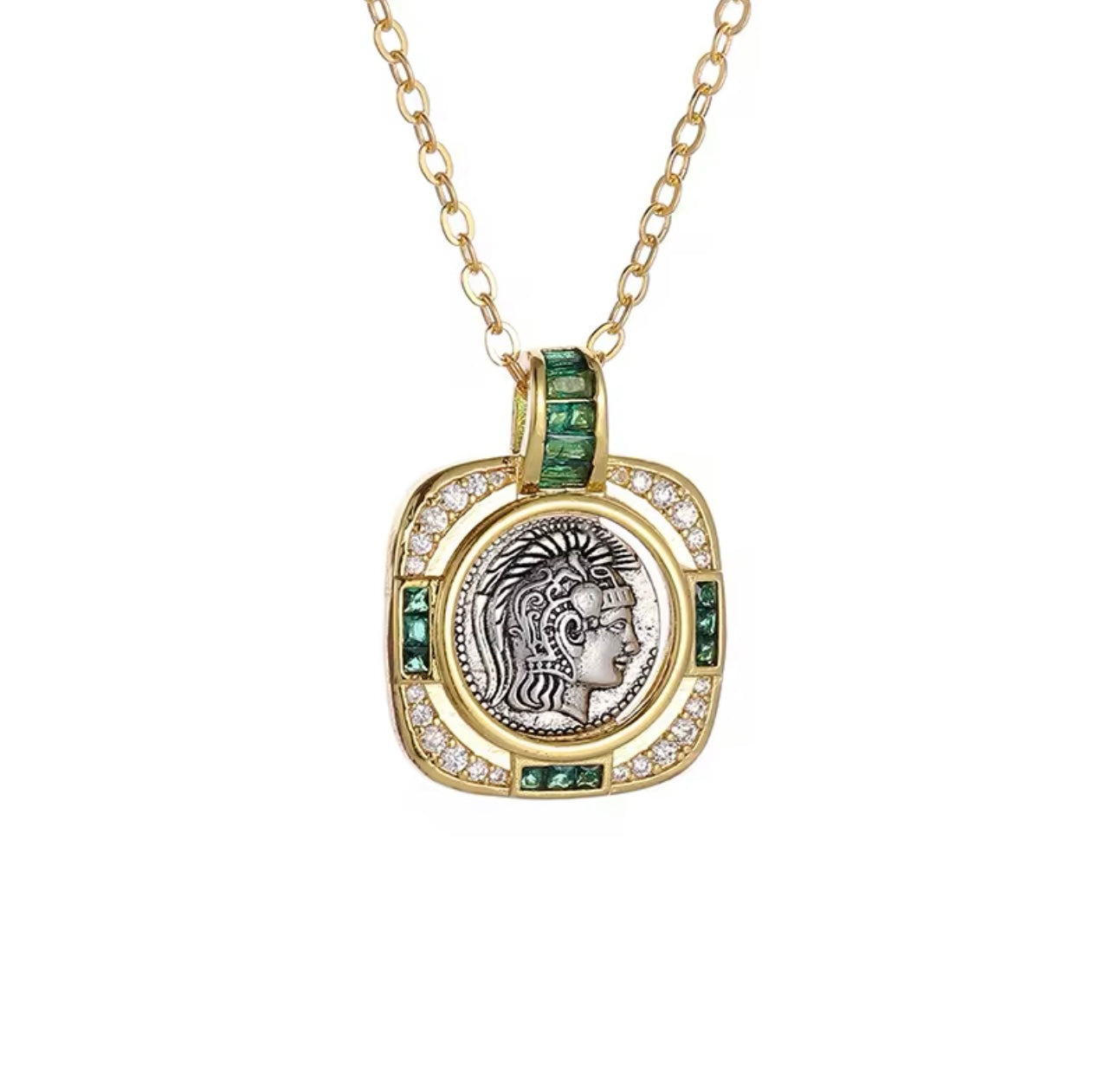 Lux Greek Coin Goddess Portrait Pendant Necklace