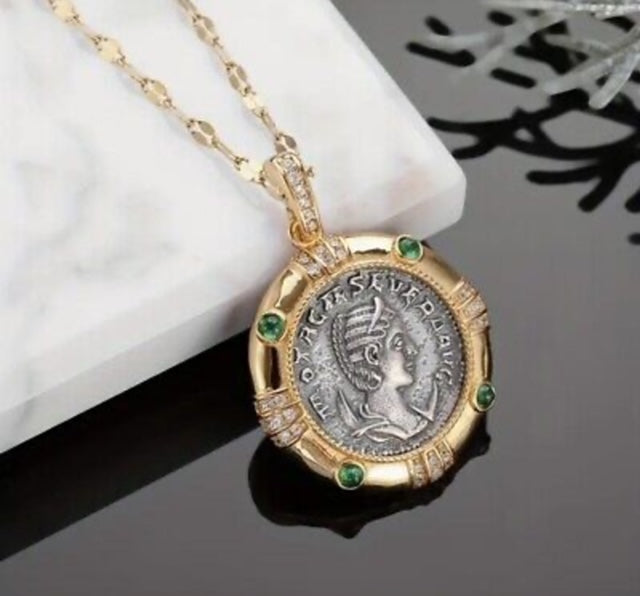 Lux Greek Coin Goddess Portrait Pendant Necklace