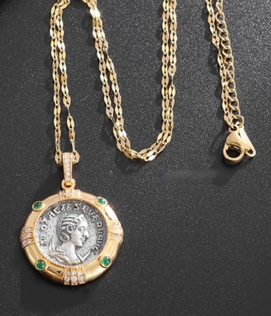 Lux Greek Coin Goddess Portrait Pendant Necklace