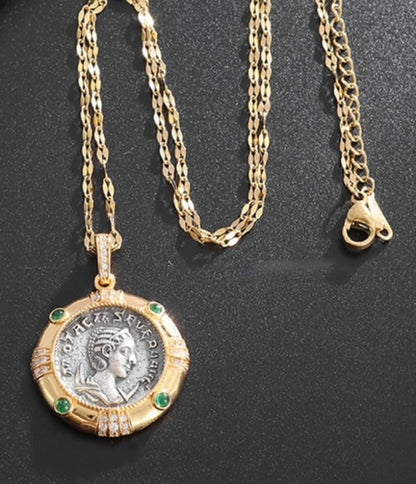 Lux Greek Coin Goddess Portrait Pendant Necklace