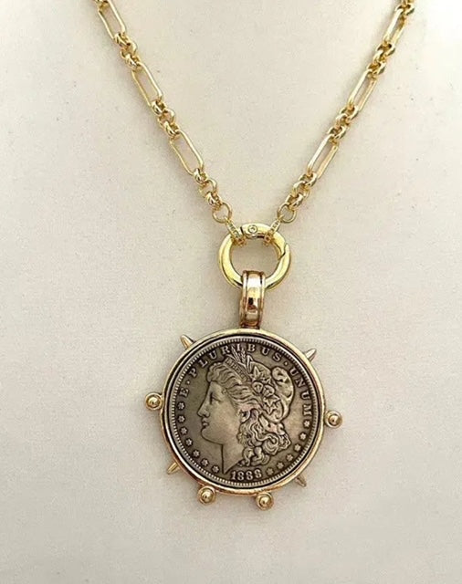 Show Stopper Large French Coin and  Chunky Gold Necklace