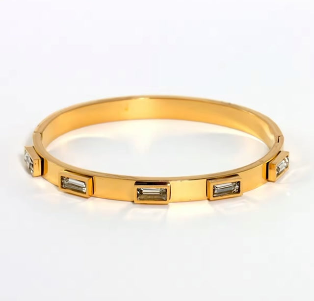 18K Gold-Plated Crystal Rhinestone Bangle Bracelet