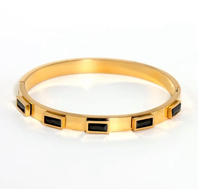 18K Gold-Plated Crystal Rhinestone Bangle Bracelet