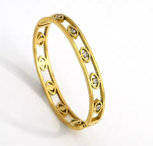 18K Gold-Plated Mystic Evil Eye cuff Bangle