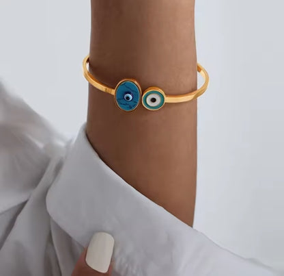 18K Gold-Plated Evil Eye Mother of Pearl & Enamel Cuff Bangle