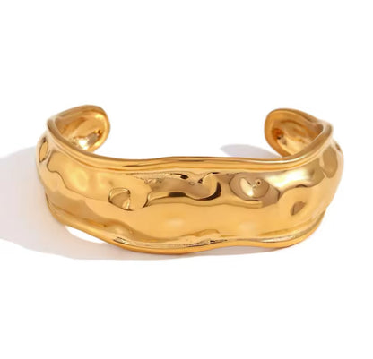 18K Gold-Plated & Silver Textured Open Bangle Bracelet