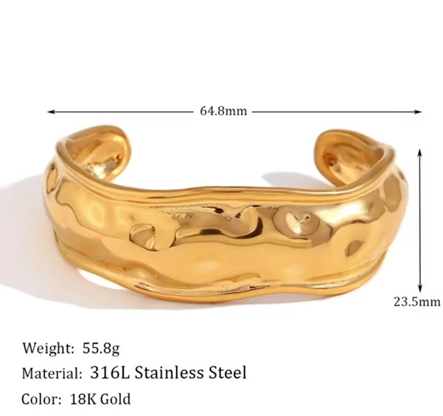 18K Gold-Plated & Silver Textured Open Bangle Bracelet