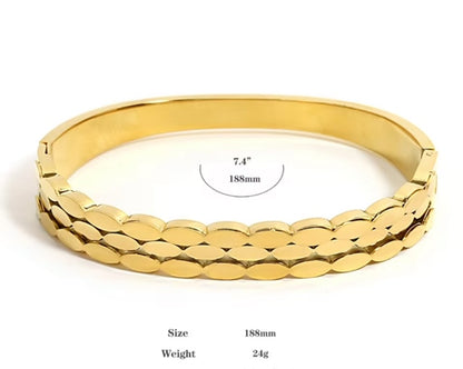 18K Gold-Plated & Silver & Mixed Gold Pebble Design Bangle Bracelet