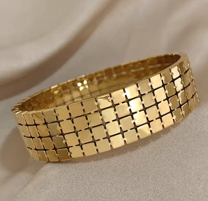 18K Gold-Plated & Silver Square Design Bangle Bracelet