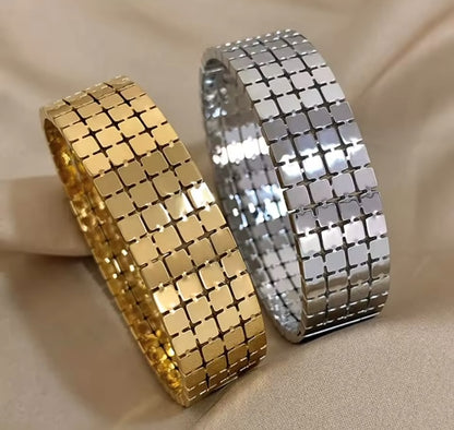 18K Gold-Plated & Silver Square Design Bangle Bracelet