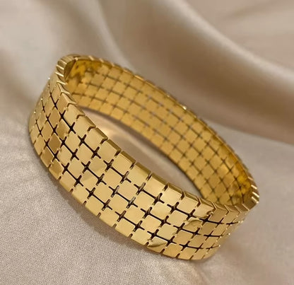 18K Gold-Plated & Silver Square Design Bangle Bracelet