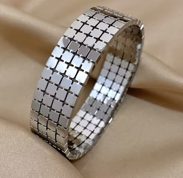 18K Gold-Plated & Silver Square Design Bangle Bracelet