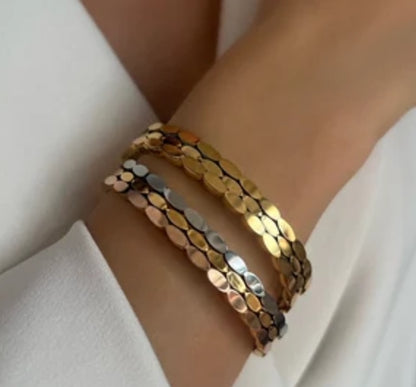 18K Gold-Plated & Silver & Mixed Gold Pebble Design Bangle Bracelet