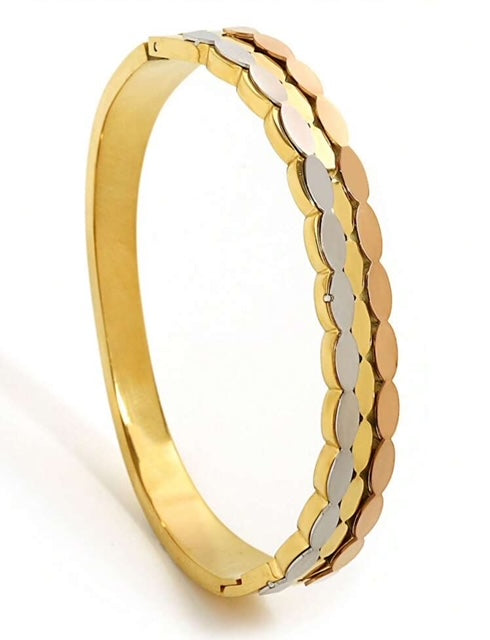 18K Gold-Plated & Silver & Mixed Gold Pebble Design Bangle Bracelet