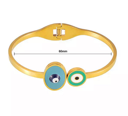 18K Gold-Plated Evil Eye Mother of Pearl & Enamel Cuff Bangle