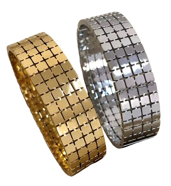 18K Gold-Plated & Silver Square Design Bangle Bracelet