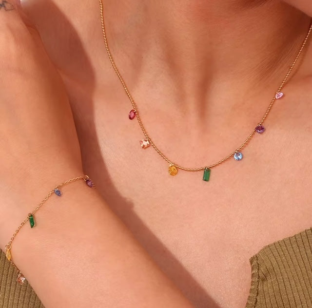 Rainbow Water Drop Necklace and Bracelet Collection