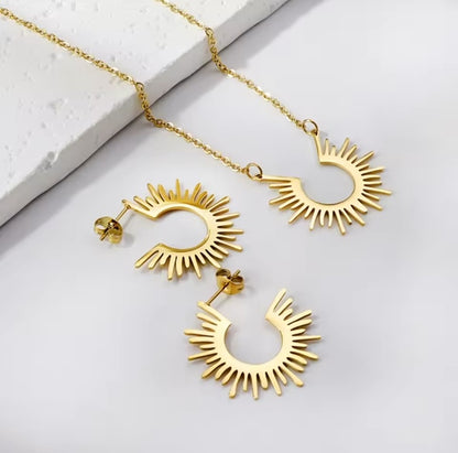 Sun Burst Silhouette Necklace and Hoop Earring Collection